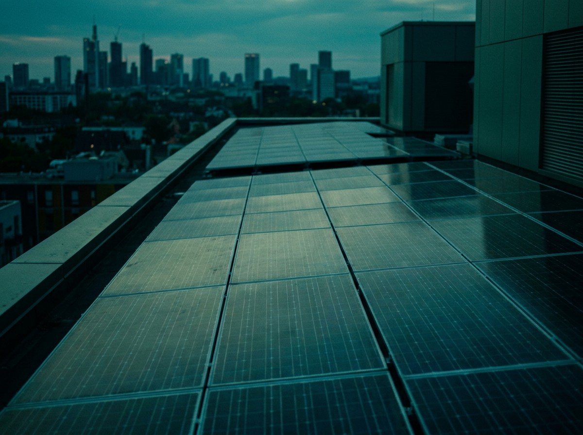 Solar panels on a commercial rooftop